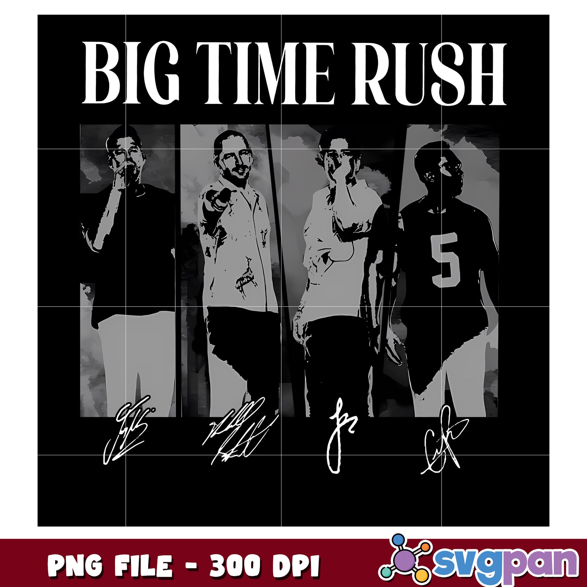 Big time rush white design png, band merch png, concert design png