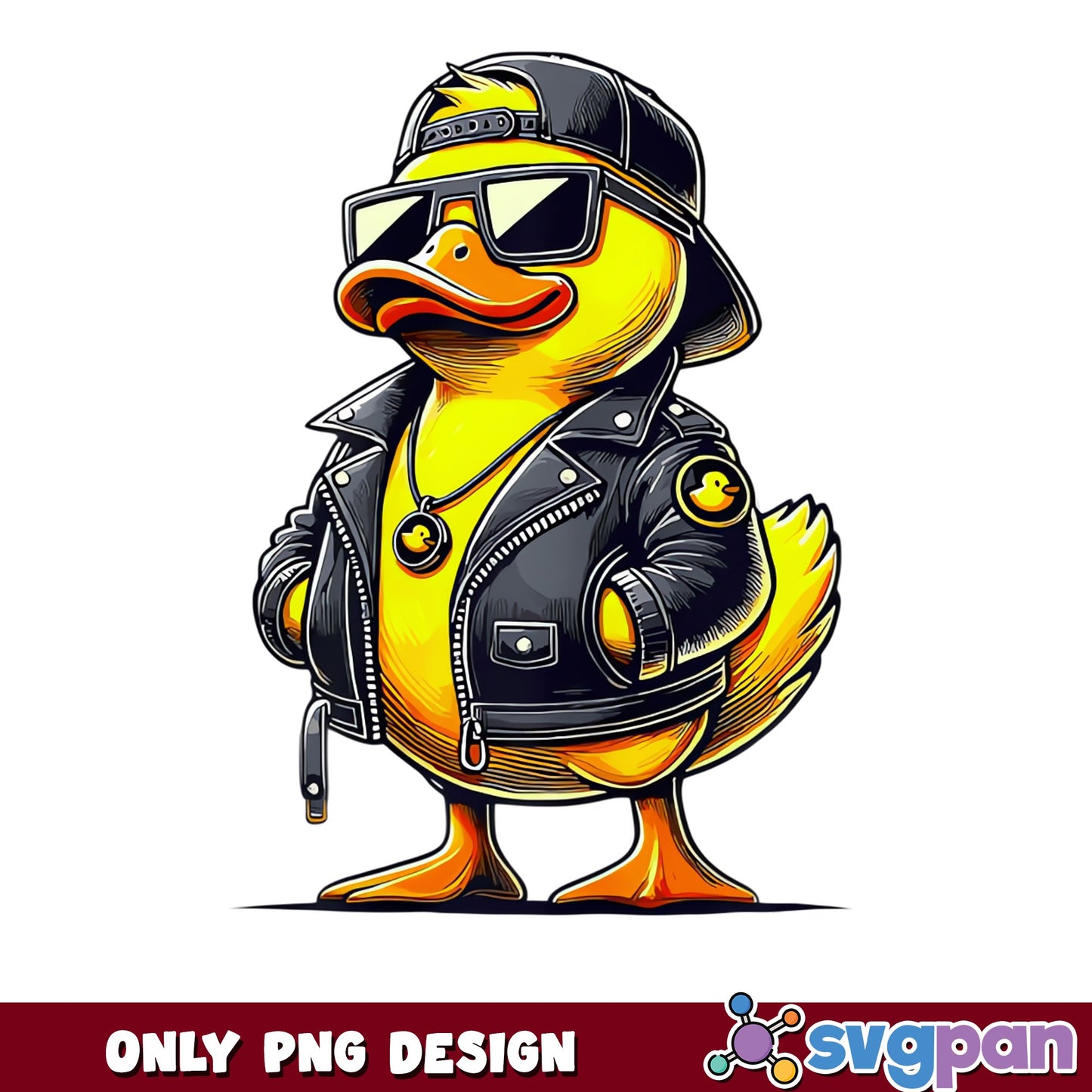 Biker Duck PNG, Cool Rubber Duck Leather Jacket PNG, Funny Duck PNG