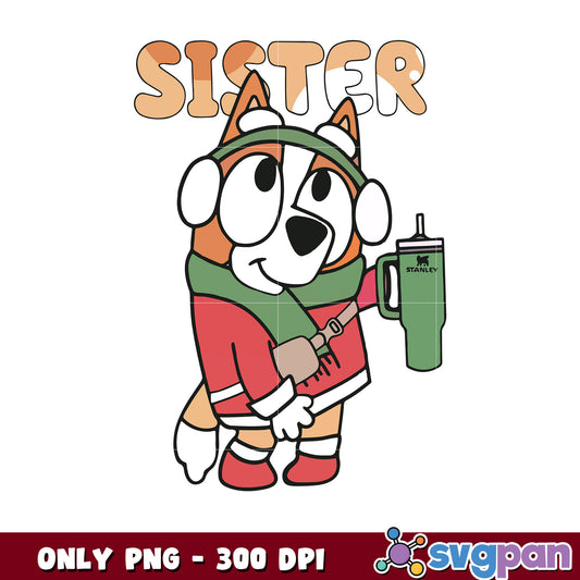 Bingo sister xmas stanley tumbler christmas png, bluey christmas png