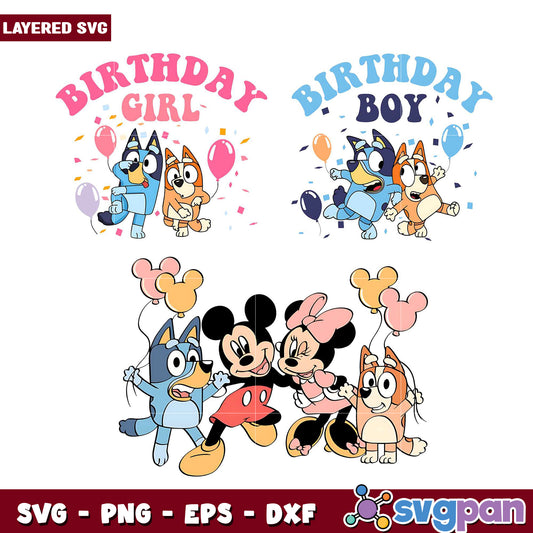 Birthday Bundle SVG Bluey & Mickey