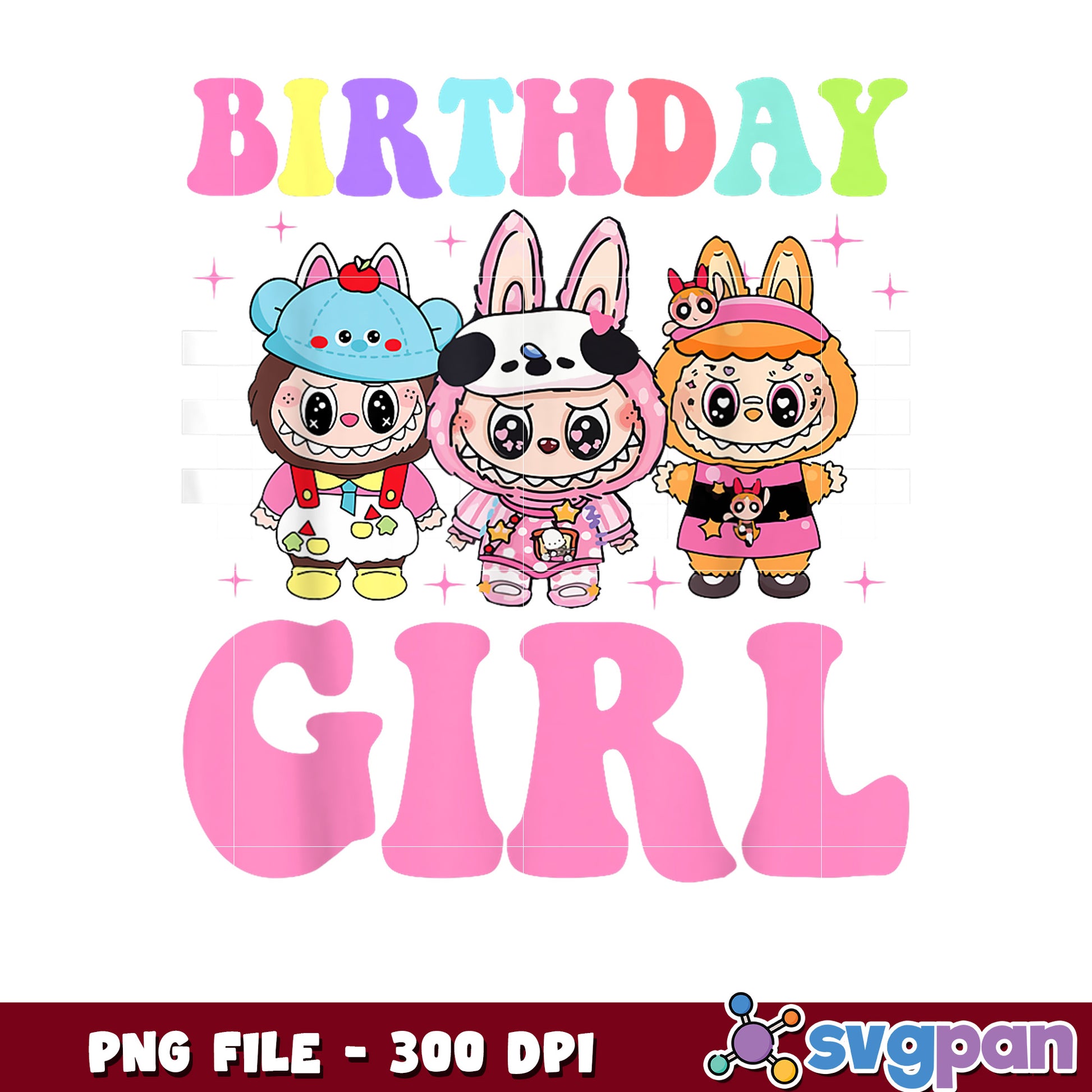 Birthday Girl PNG Design Cute Kawaii Characters 300 DPI
