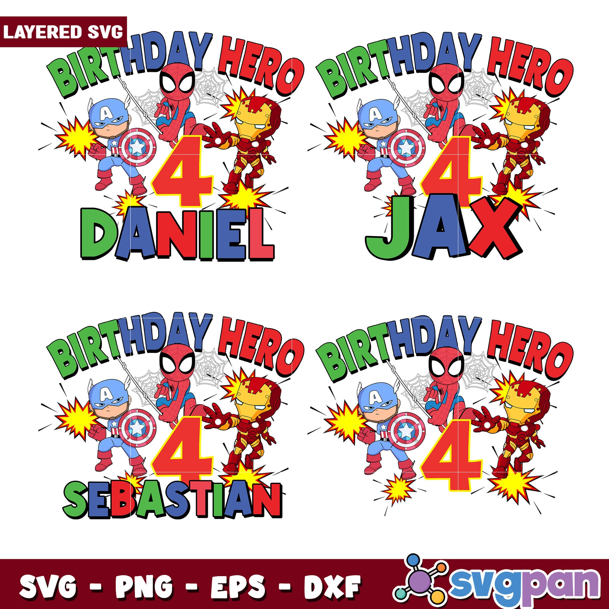 Birthday Hero SVG Bundle 4th Birthday Superhero Design