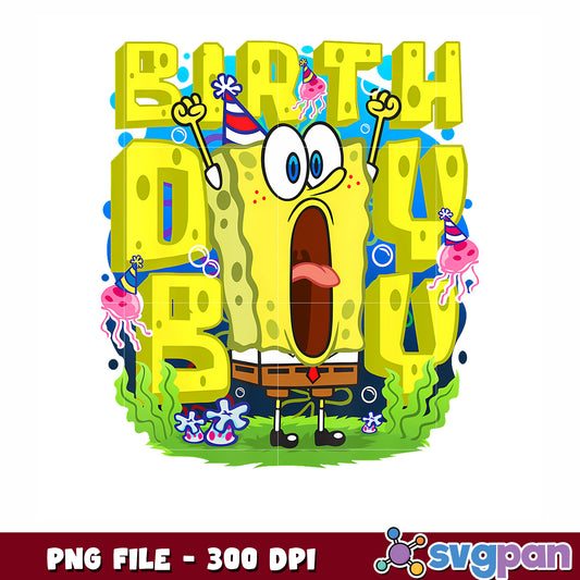 Birthday bow sponge bob png, funny cartoon png, playful spongebob png