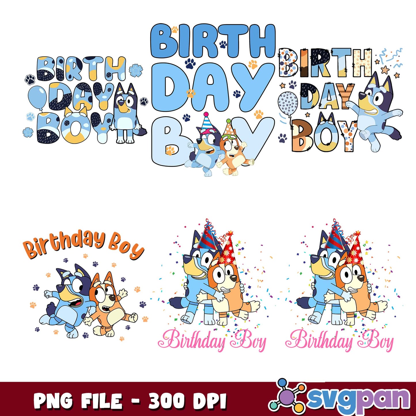 Birthday boy bluey dog png bundle