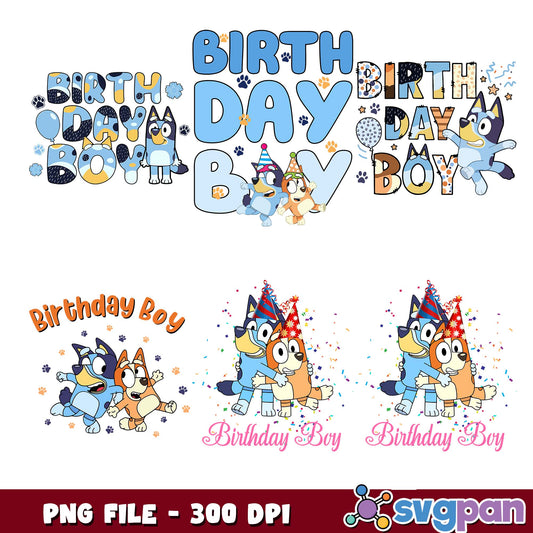 Birthday boy bluey dog png bundle