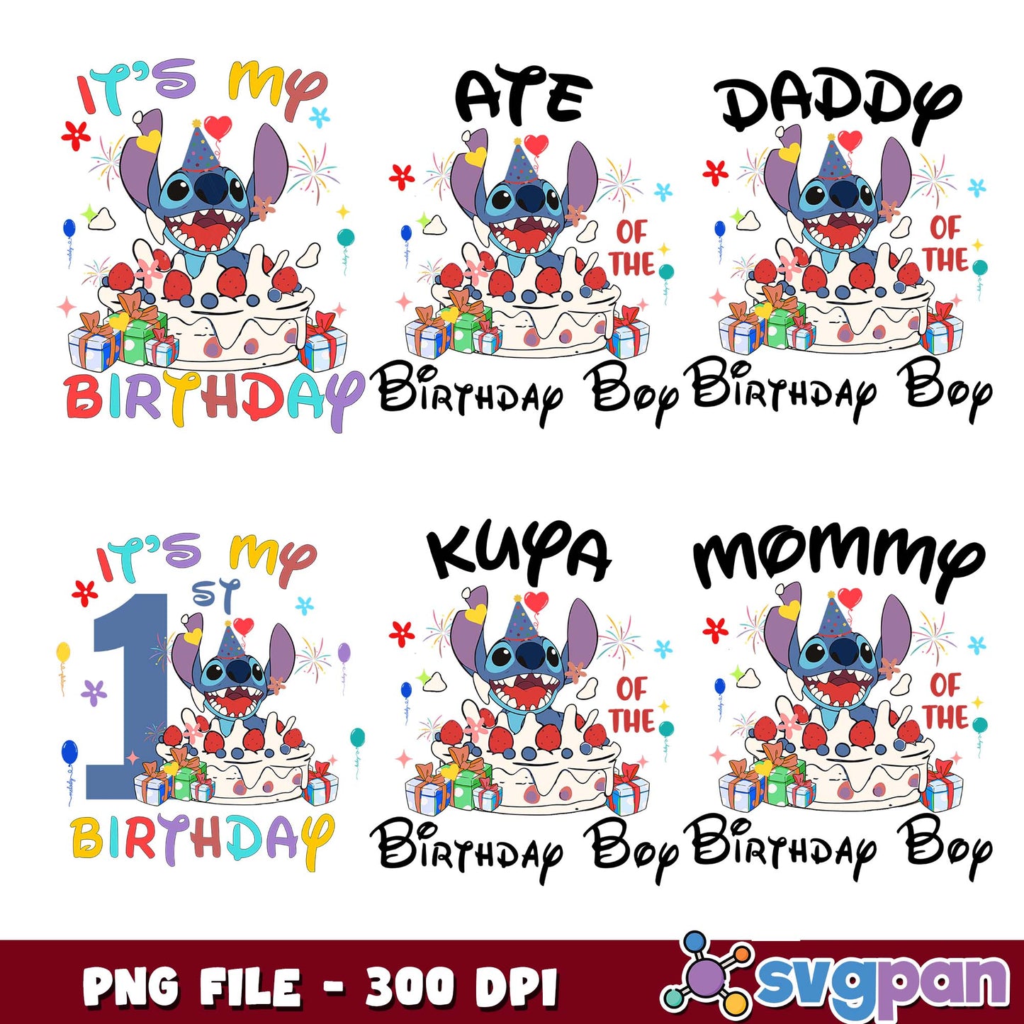 Birthday boy name stitch png bundle