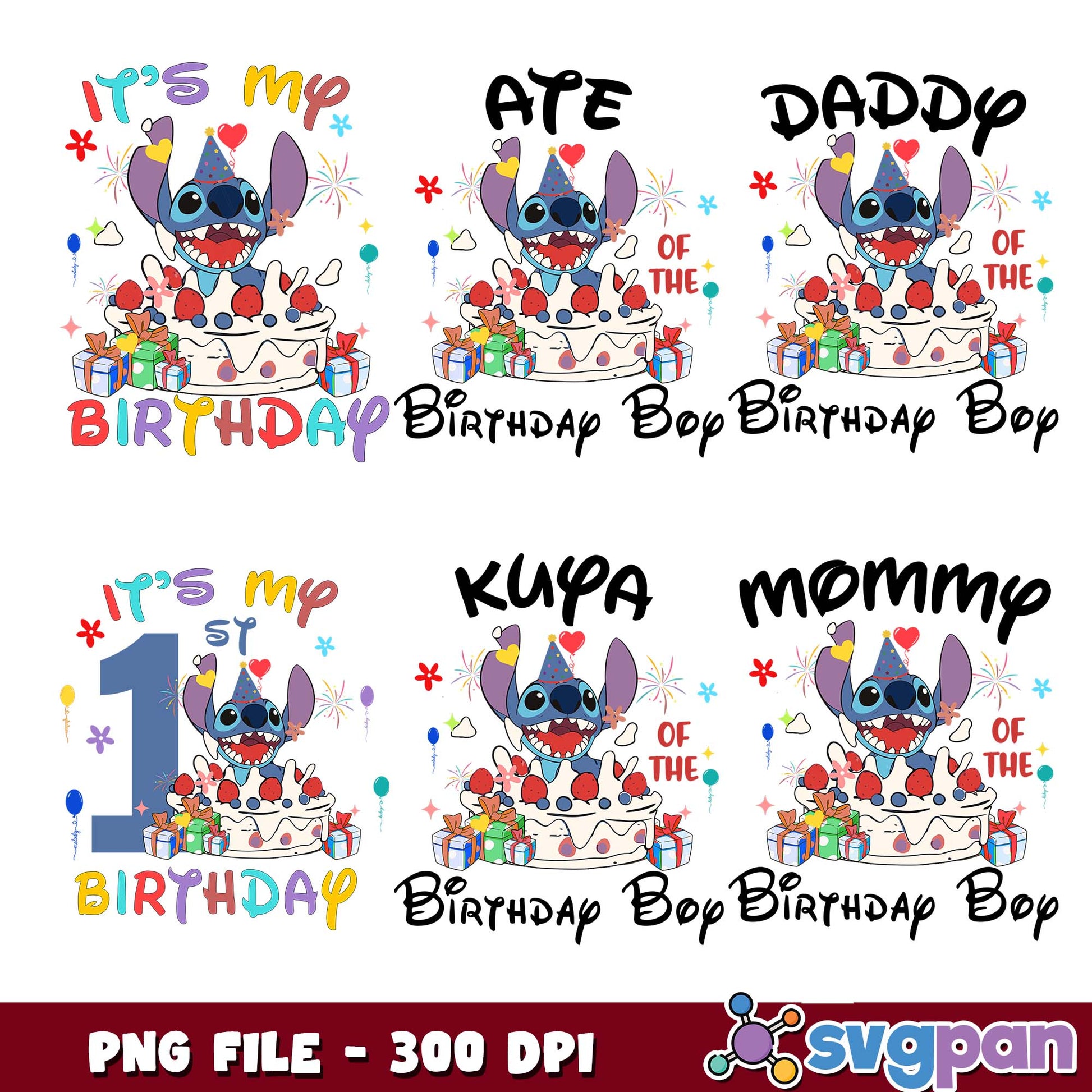 Birthday boy name stitch png bundle