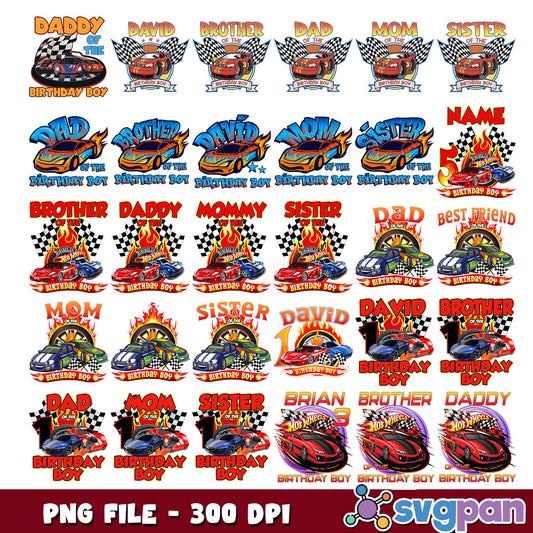 Birthday boys family cars png bundle
