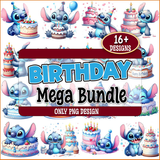 Birthday cake stitch png bundle