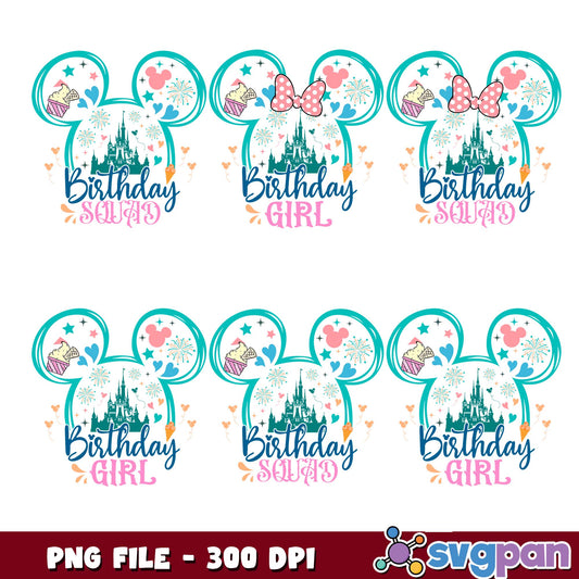 Birthday girl disney castle png bundle