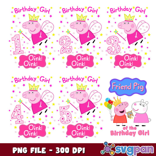 Birthday girl peppa pig design png bundle