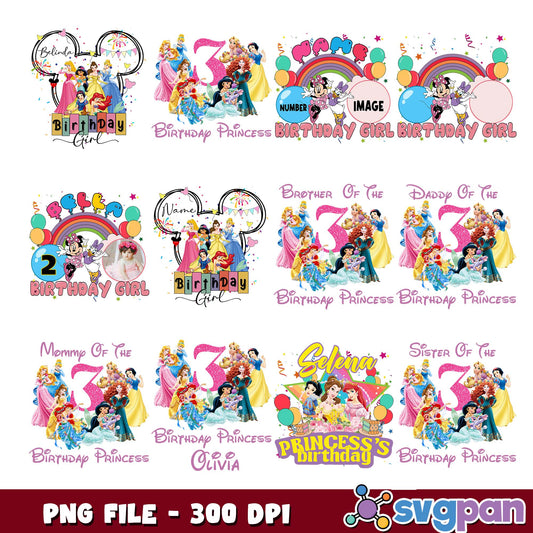 Birthday girl princess png bundle