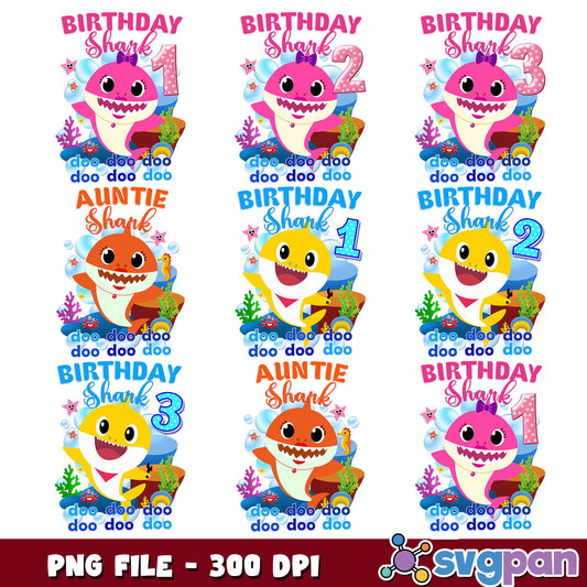 Birthday shark baby png bundle