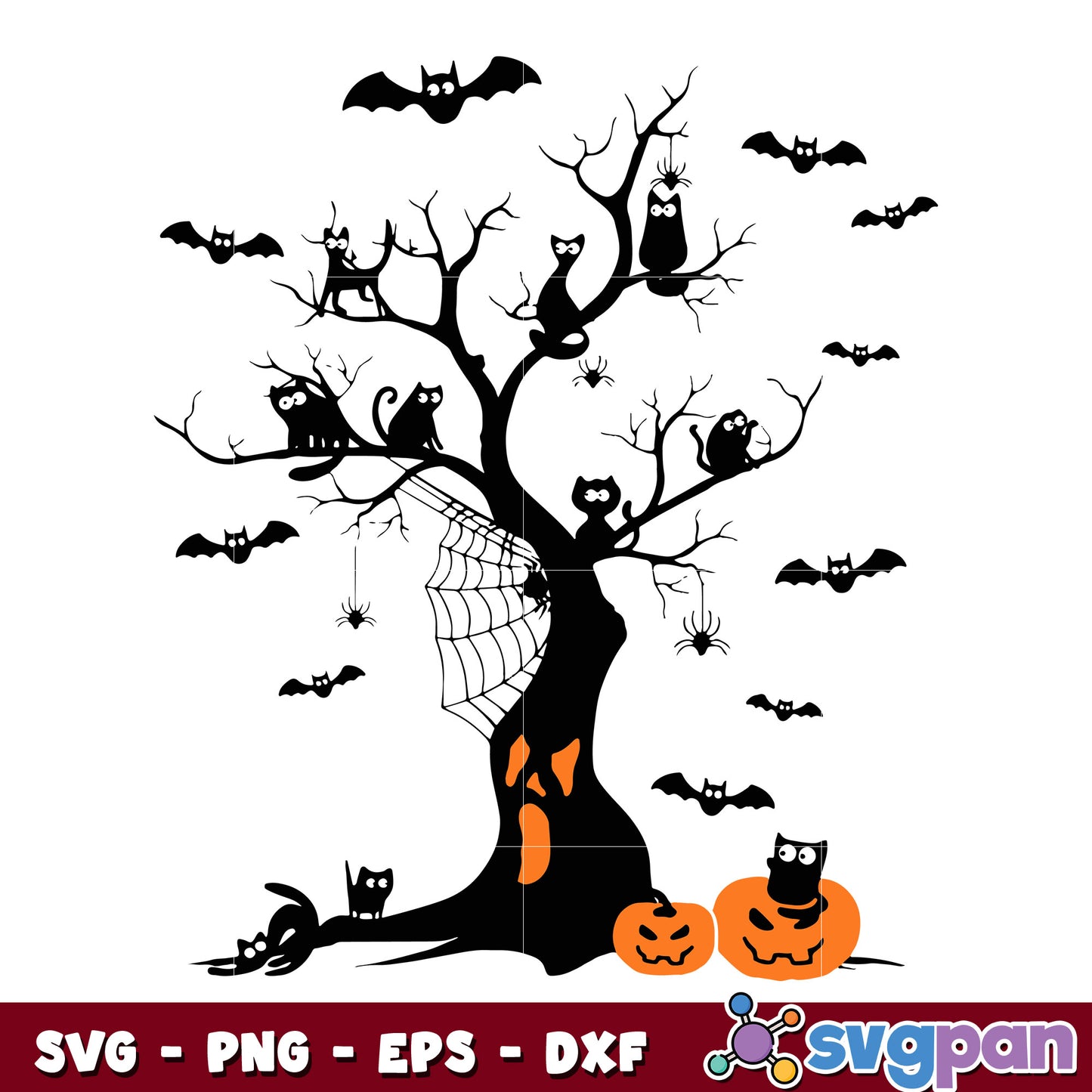 Black Cat Halloween Tree svg