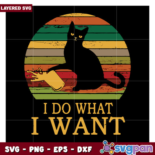 Black Cat SVG Design, I Do What I Want Retro Art Print