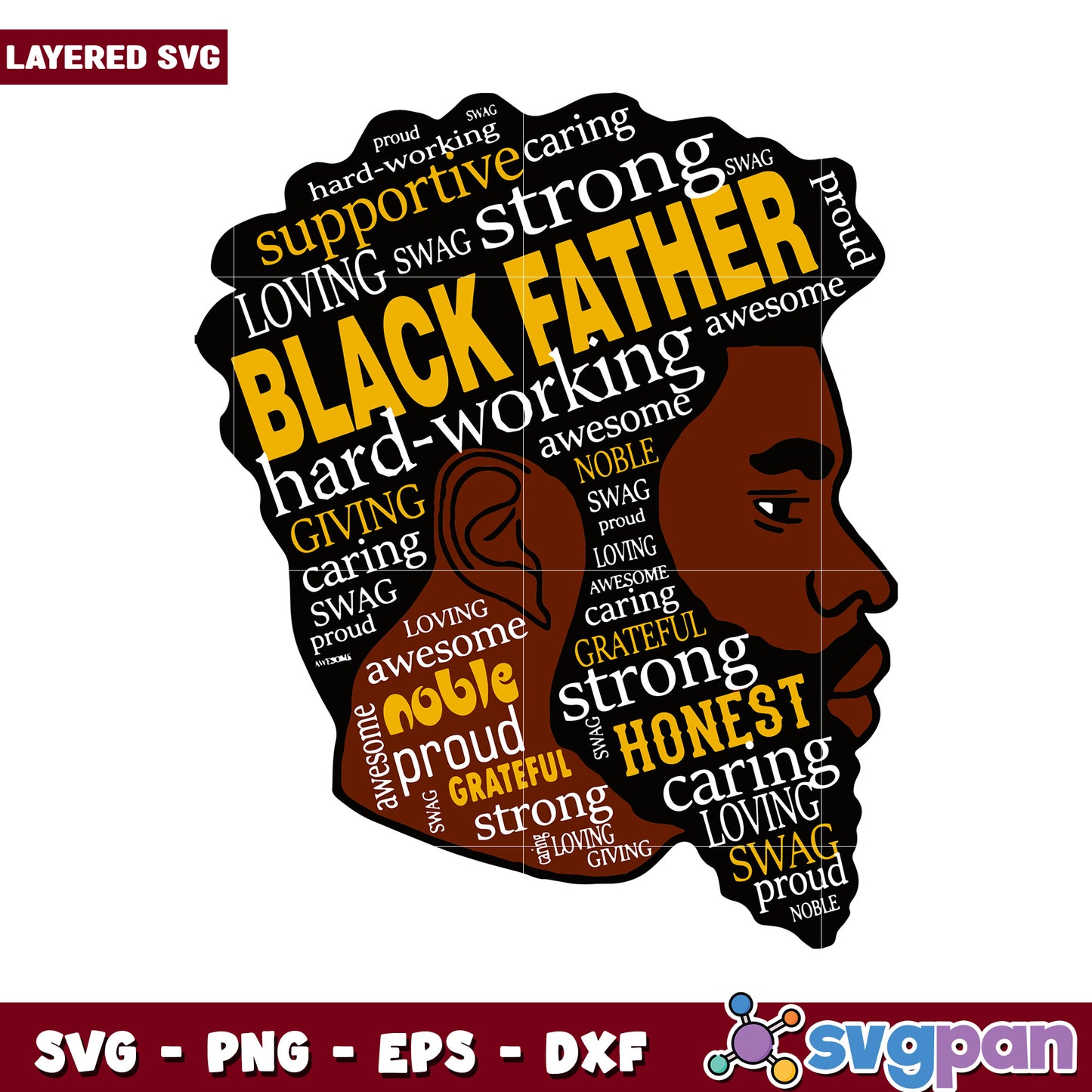 Black Father Word Art SVG Design for Crafts, Celebrating Strength and Love