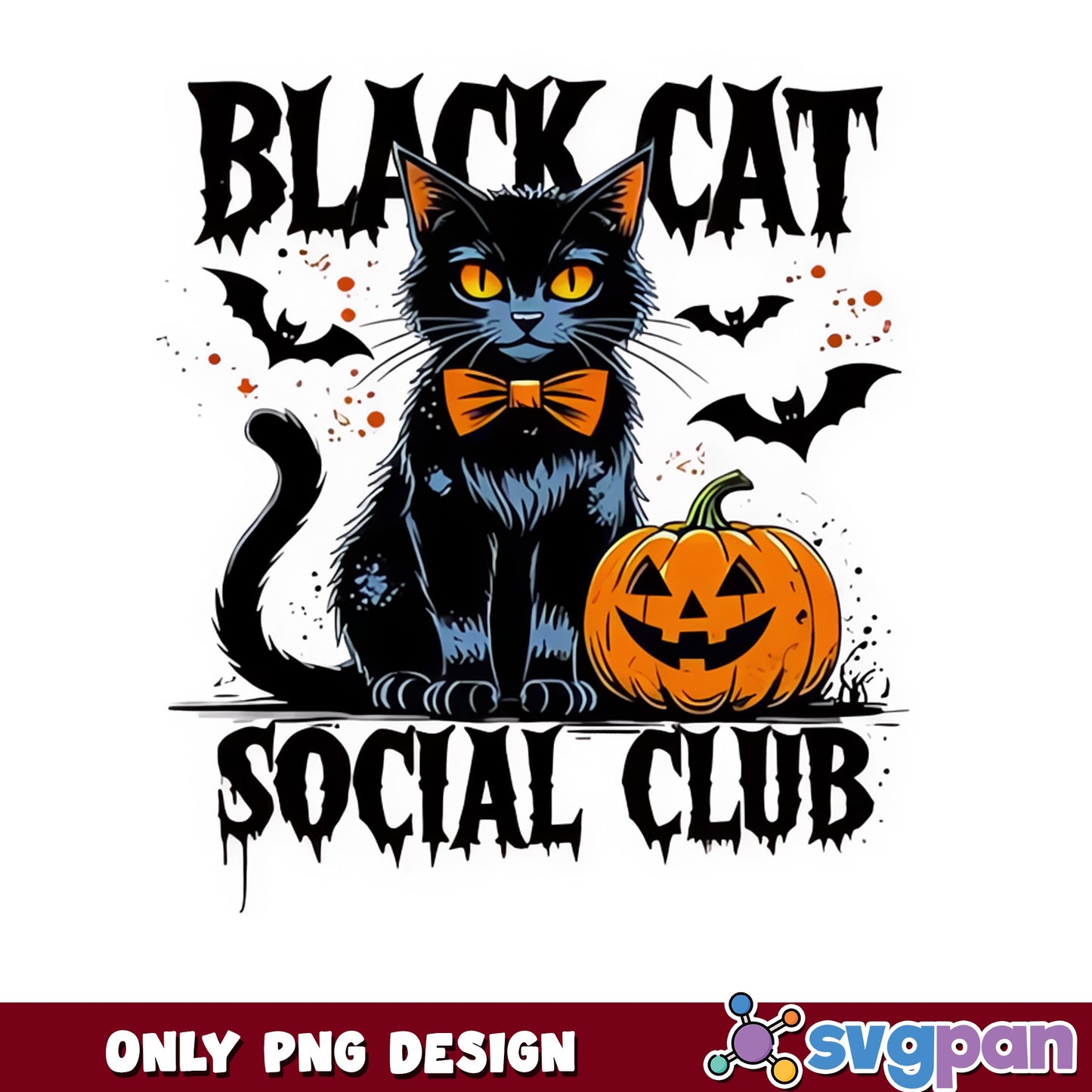 Black Cat Social Club PNG, Halloween Black Cat PNG, Spooky PNG