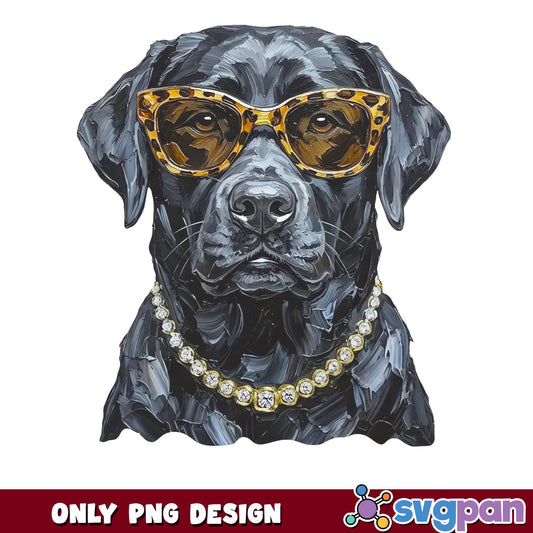Black Lab With Leopard Glasses PNG, Funny Dog PNG, Labrador PNG
