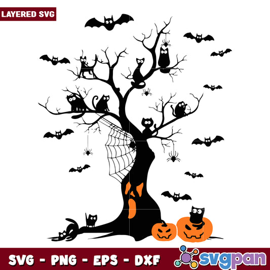 Black cat halloween tree svg, halloween costumes svg, spirit halloween svg