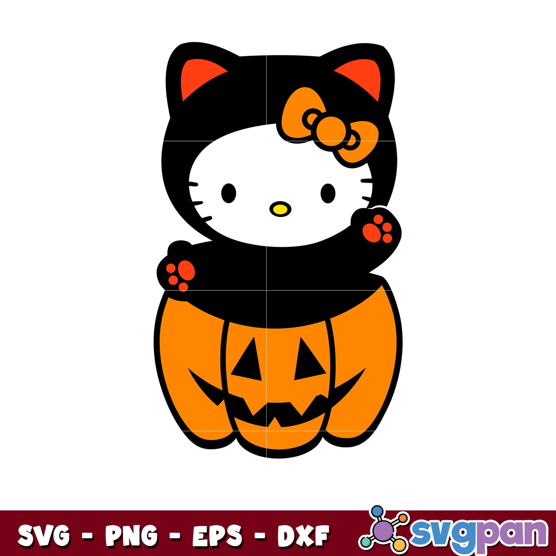 Black cat hello kitty pumpkin svg, halloween hello kitty svg