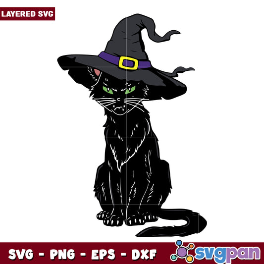 Black cat witch with hat svg, halloween costumes svg, spirit halloween svg