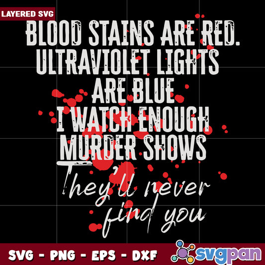 Blood stains are red svg, dark humor halloween quote svg, spooky crime scene svg