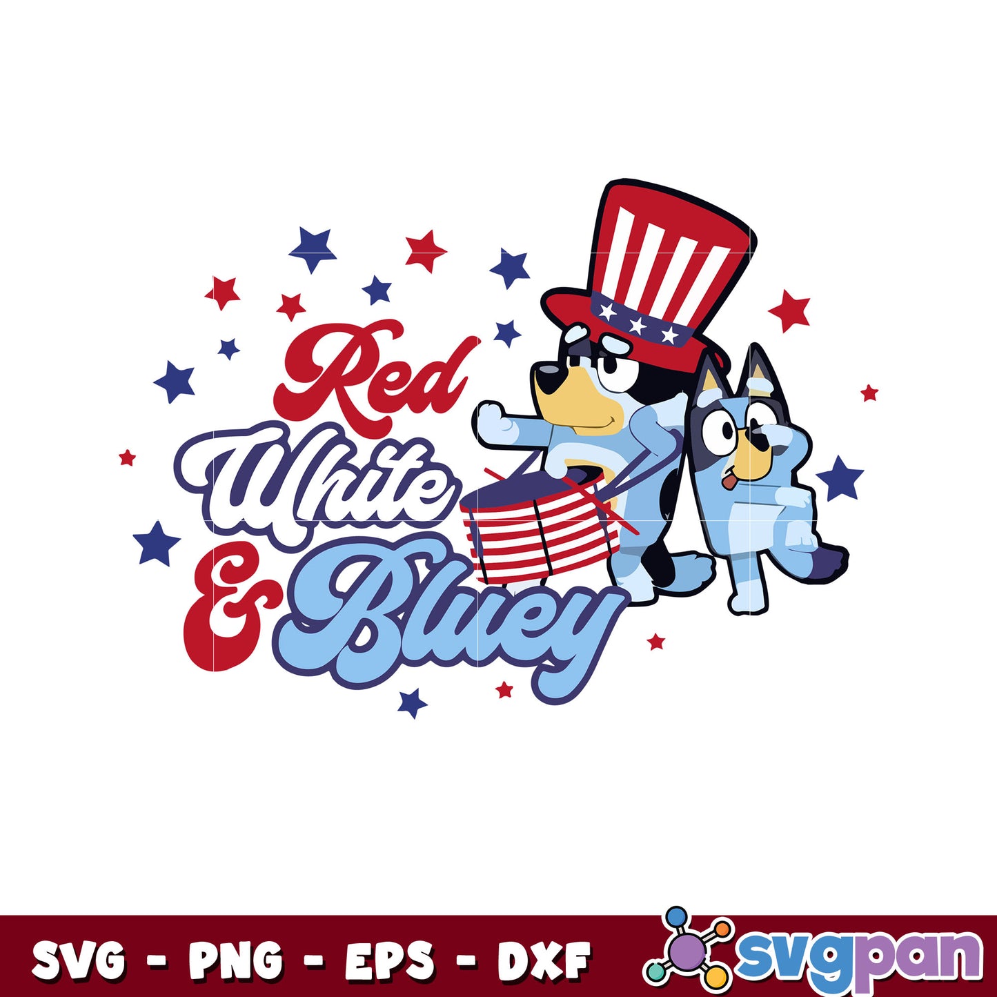 Bluey 4th of july red white bluey cartoon svg, bluey dad​ svg