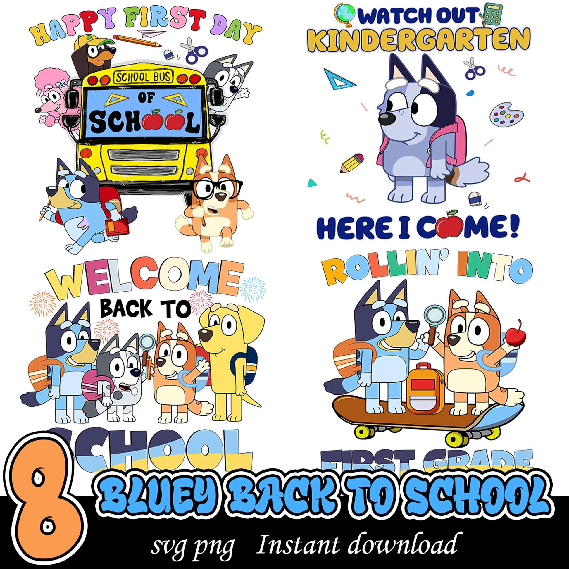 Bluey Back to School Bundle PNG for Kids Instant Download