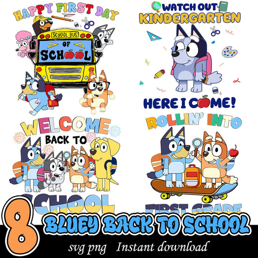 Bluey Back to School Bundle PNG for Kids Instant Download