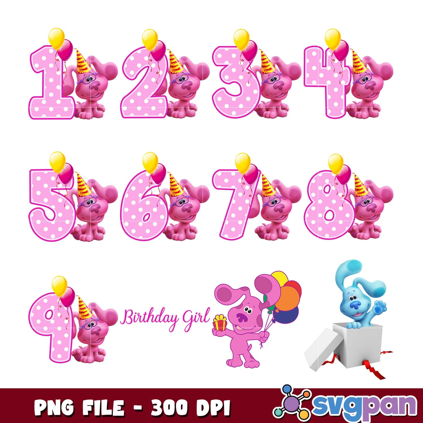 Bluey Birthday Numbers PNG 300 DPI