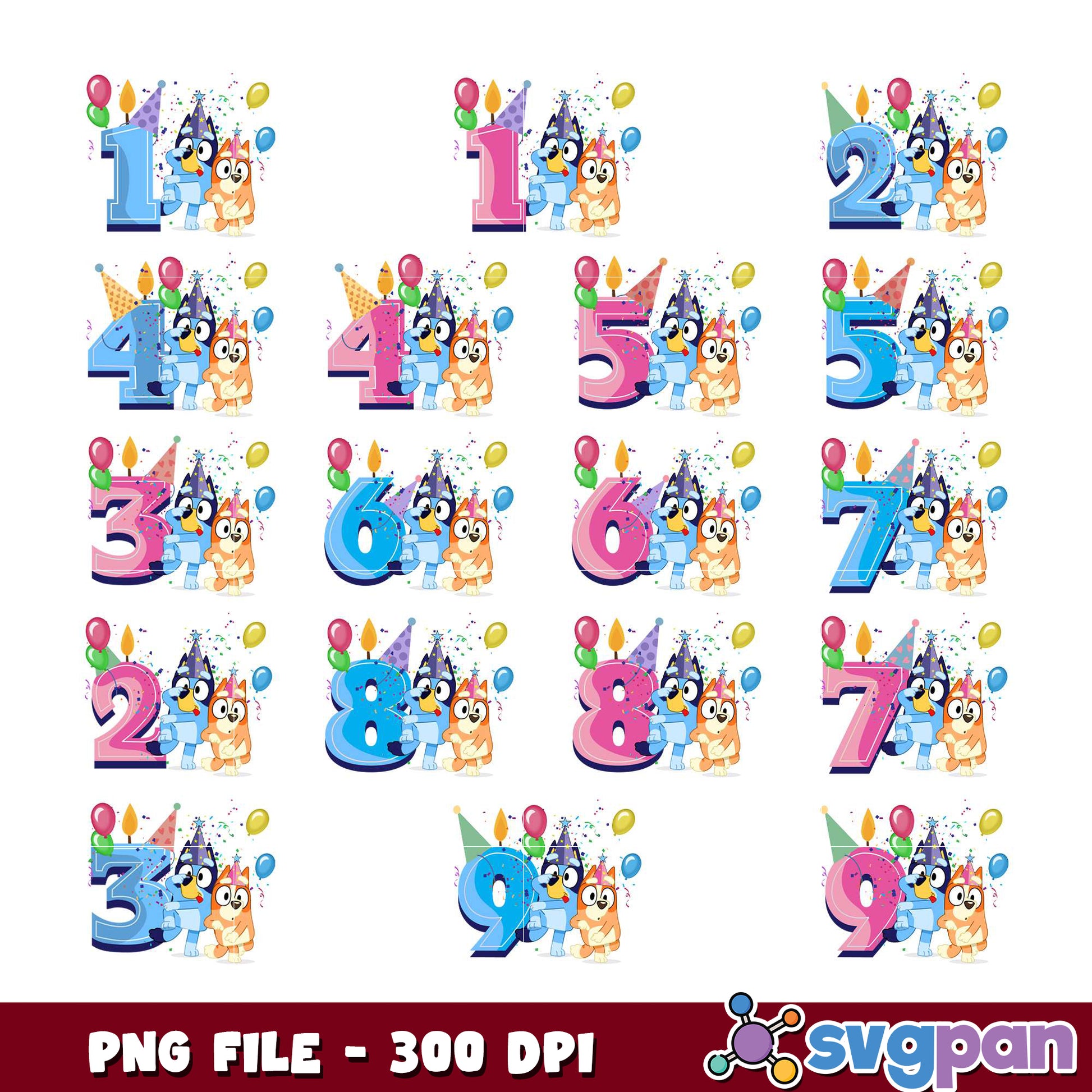 Bluey Birthday Numbers PNG Bundle