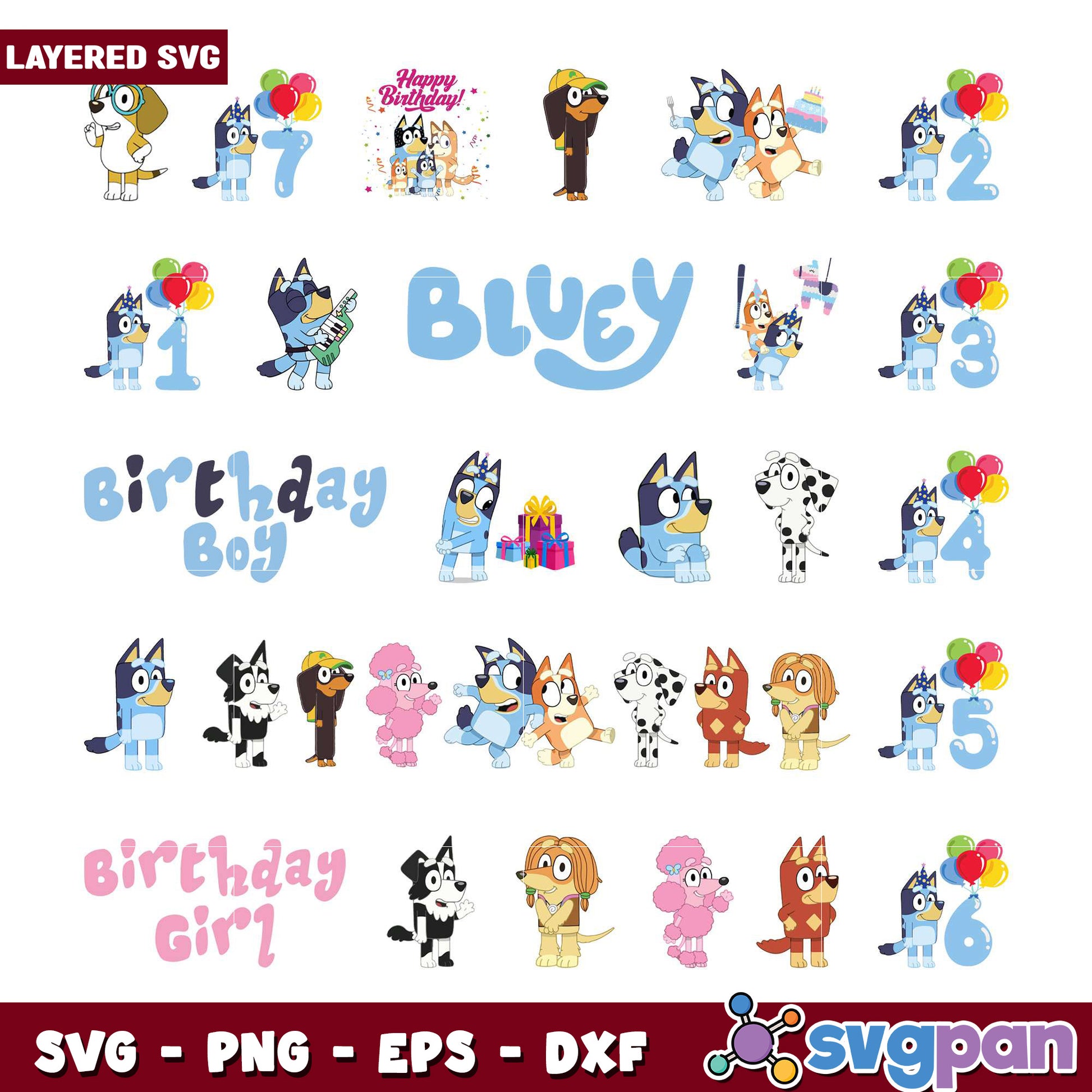 Bluey Birthday SVG Bundle Layered Designs