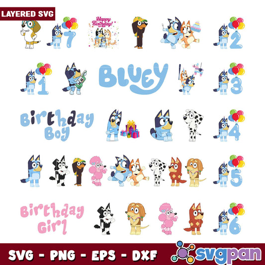Bluey Birthday SVG Bundle Layered Designs