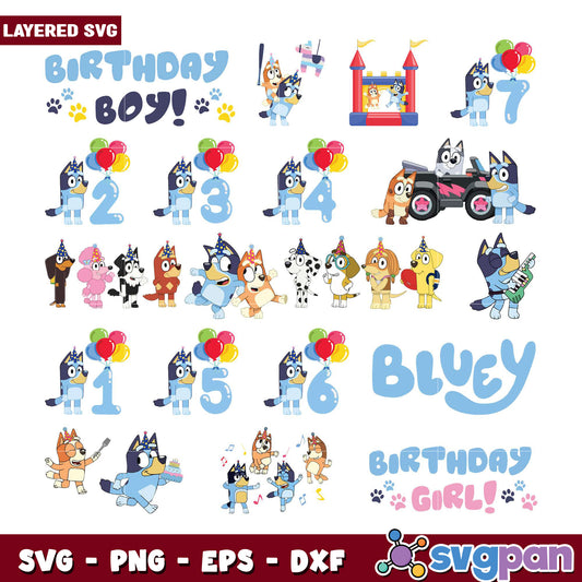 Bluey Birthday SVG Bundle for Kids Parties Fun