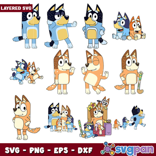 Bluey Cartoon Characters SVG Bundle for Crafts