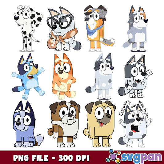 Bluey Characters PNG Bundle 300 DPI