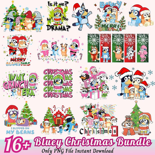 Bluey Christmas PNG Bundle 16+ Designs