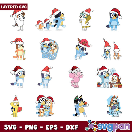 Bluey Christmas SVG Bundle Layered PNG, EPS, DXF