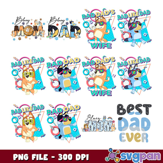 Bluey Dad Mom Bundle PNG 300 DPI