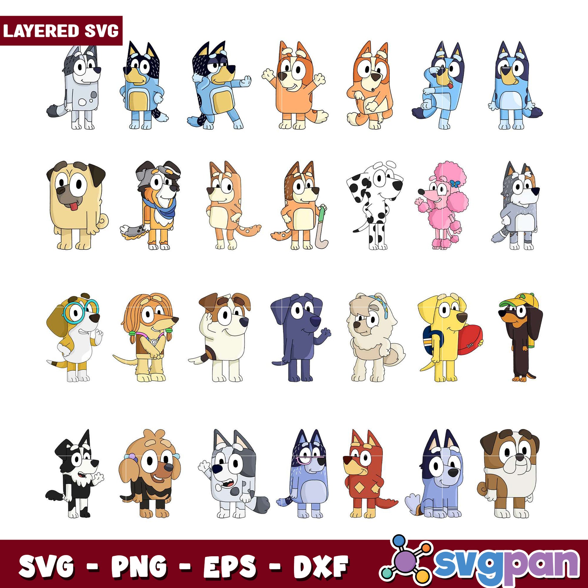 Bluey Dogs SVG Bundle Layered Cut Files