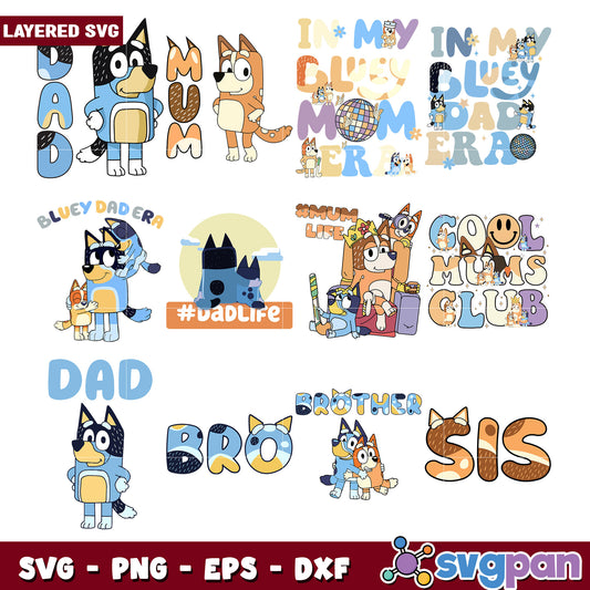 Bluey Family SVG Bundle Dad, Mum, Sibling Designs