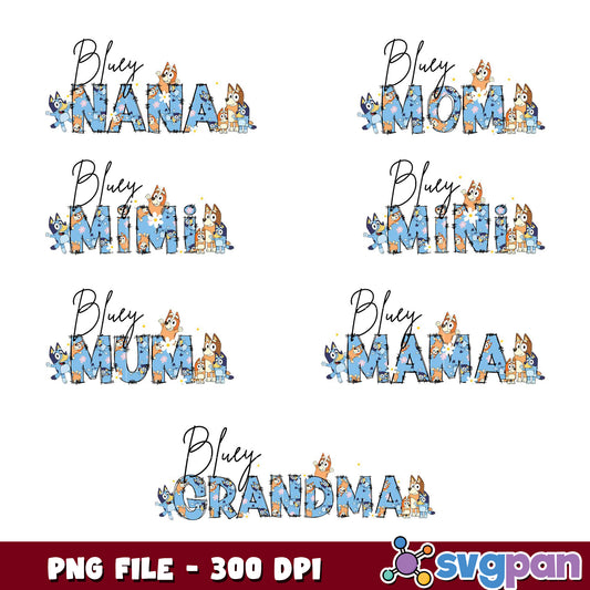 Bluey Family Titles PNG Bundle 300 DPI