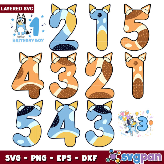 Bluey Number SVG Bundle Birthday