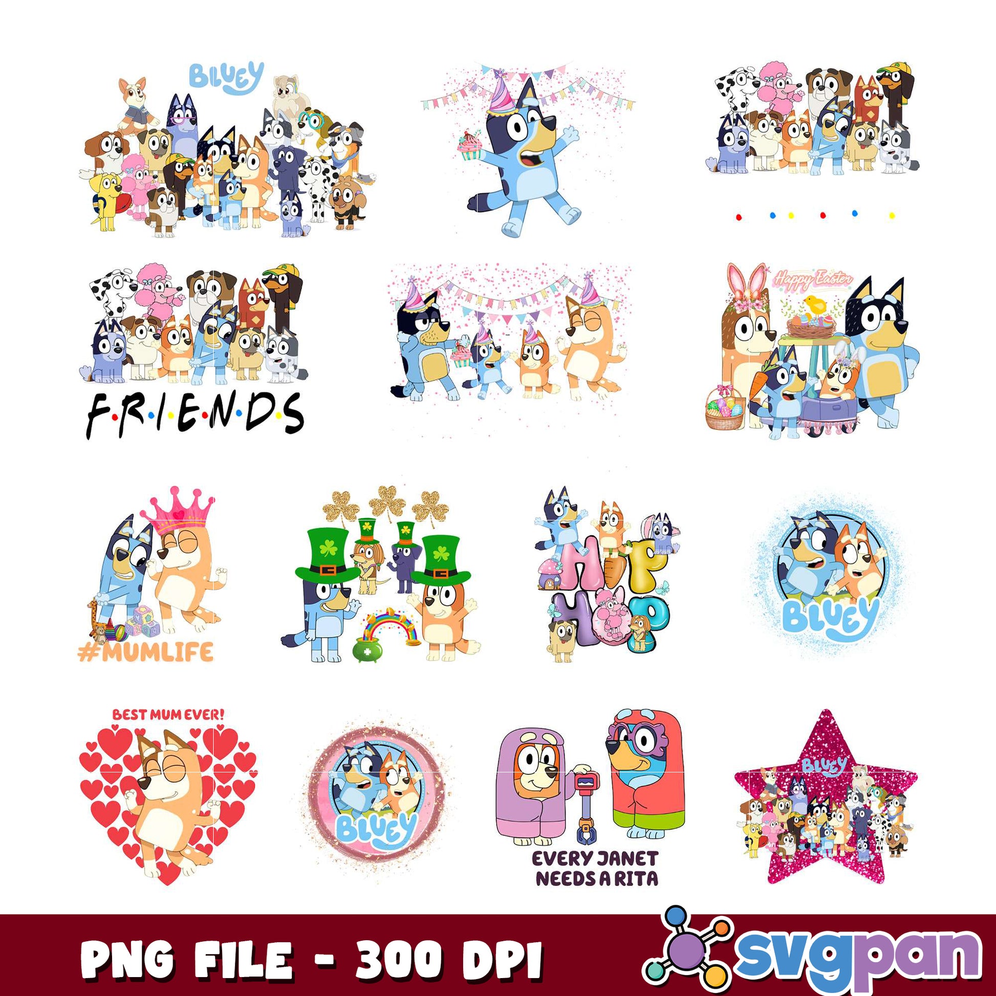 Bluey PNG Bundle 300 DPI Designs
