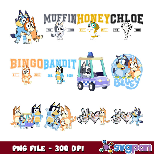 Bluey PNG Bundle 300 DPI Sublimation