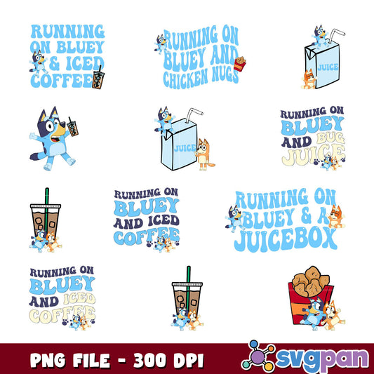 Bluey PNG Bundle Iced Coffee, Juice, Nuggets