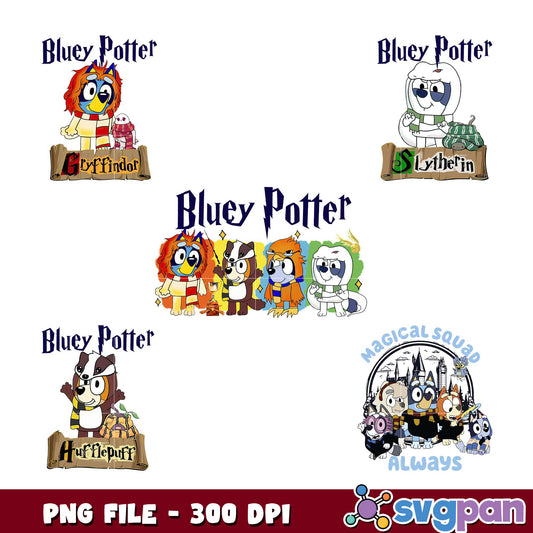 Bluey Potter Hogwarts Houses PNG Bundle