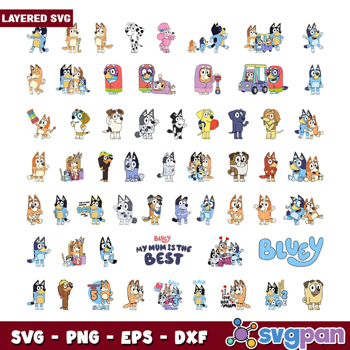 Bluey Design Bluey SVG Bundle Cute Animal Characters Design Pack – svgpan