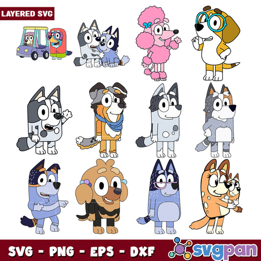 Bluey SVG Bundle Layered Puppy Characters