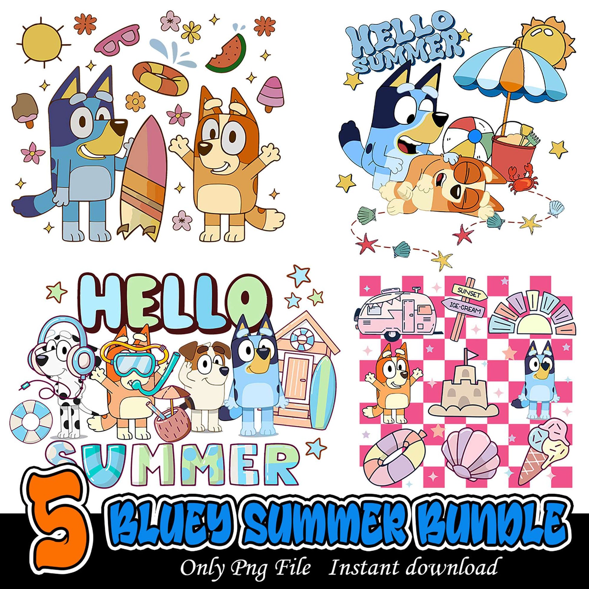 Bluey Summer Bundle PNG Designs for Fun and Creativity